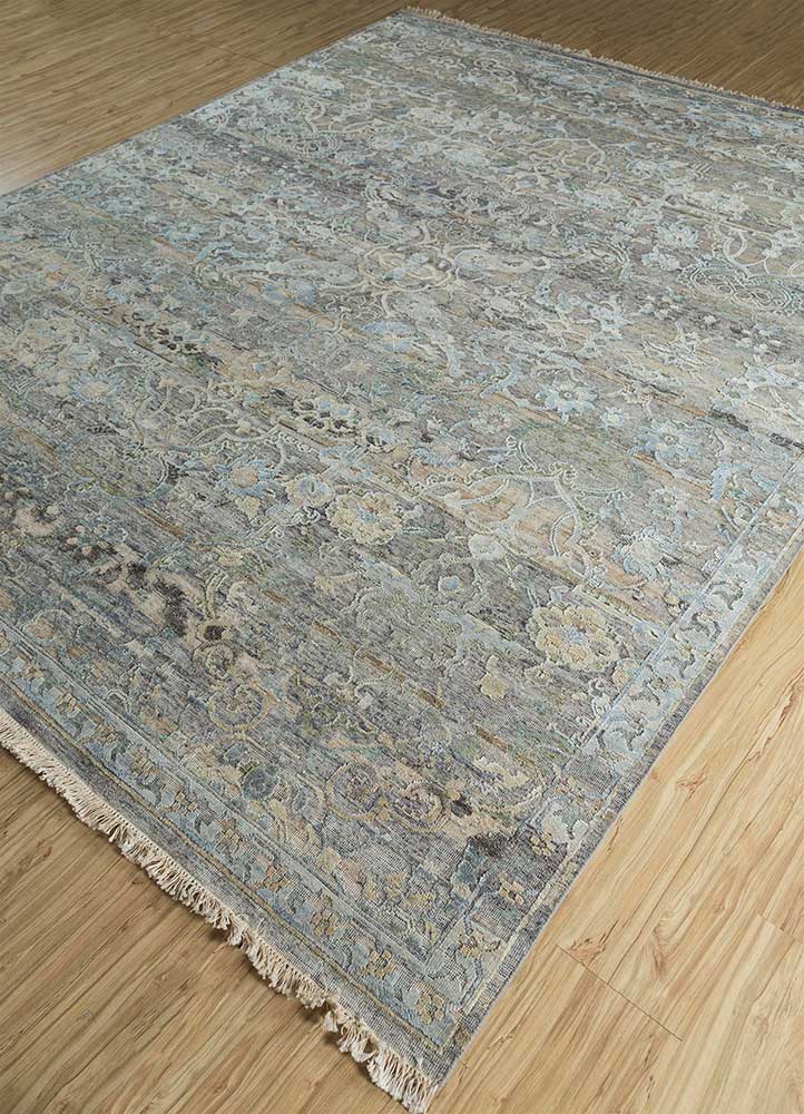 viscaya blue wool and silk Hand Knotted Rug - FloorShot