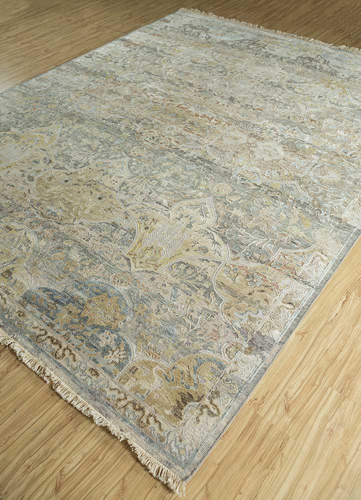 viscaya blue wool and silk Hand Knotted Rug - FloorShot