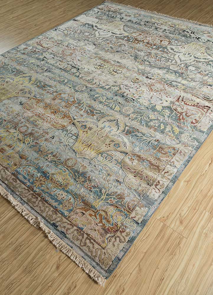 viscaya blue wool and silk Hand Knotted Rug - FloorShot