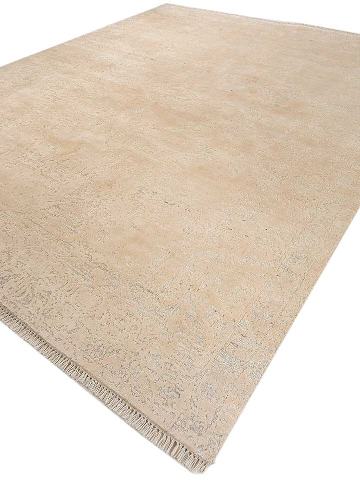 far east ivory wool and silk Hand Knotted Rug - FloorShot