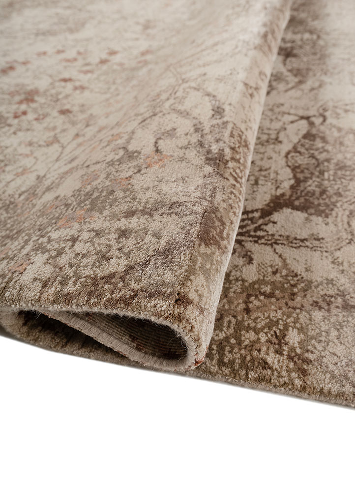 far east beige and brown wool and bamboo silk Hand Knotted Rug - FloorShot