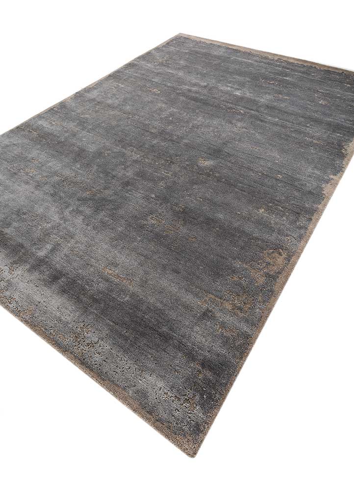 chaos theory by kavi grey and black wool and bamboo silk Hand Knotted Rug - FloorShot