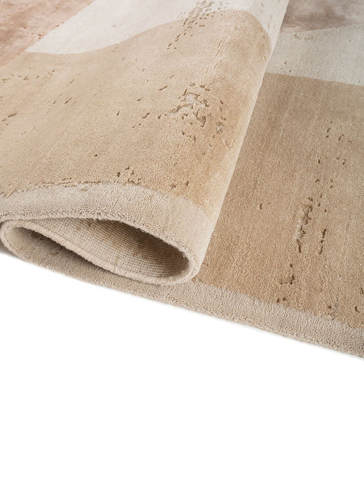 unfold by kavi beige and brown wool and bamboo silk Hand Knotted Rug - FloorShot