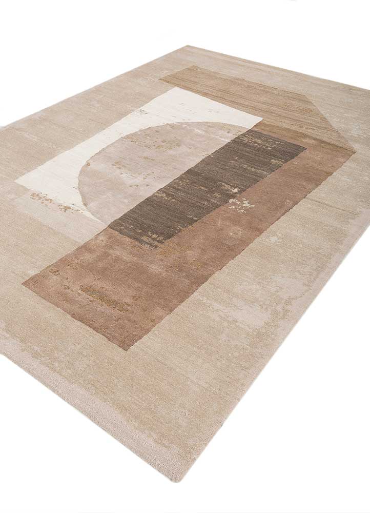 unfold by kavi beige and brown wool and bamboo silk Hand Knotted Rug - FloorShot