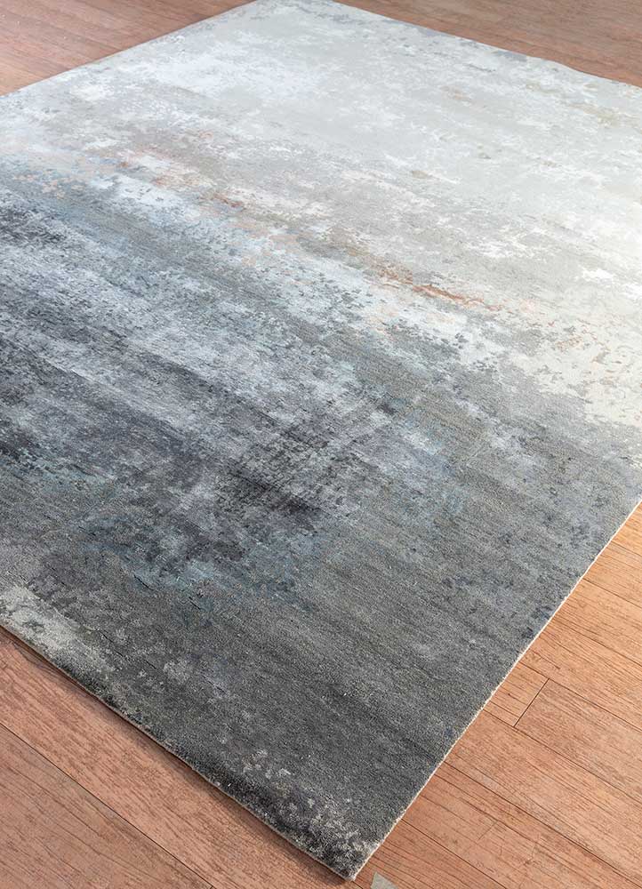 chaos theory by kavi grey and black wool and bamboo silk Hand Knotted Rug - FloorShot