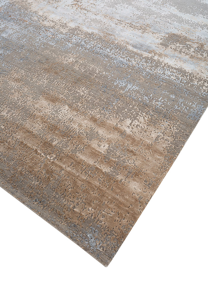 chaos theory by kavi beige and brown wool and bamboo silk Hand Knotted Rug - FloorShot