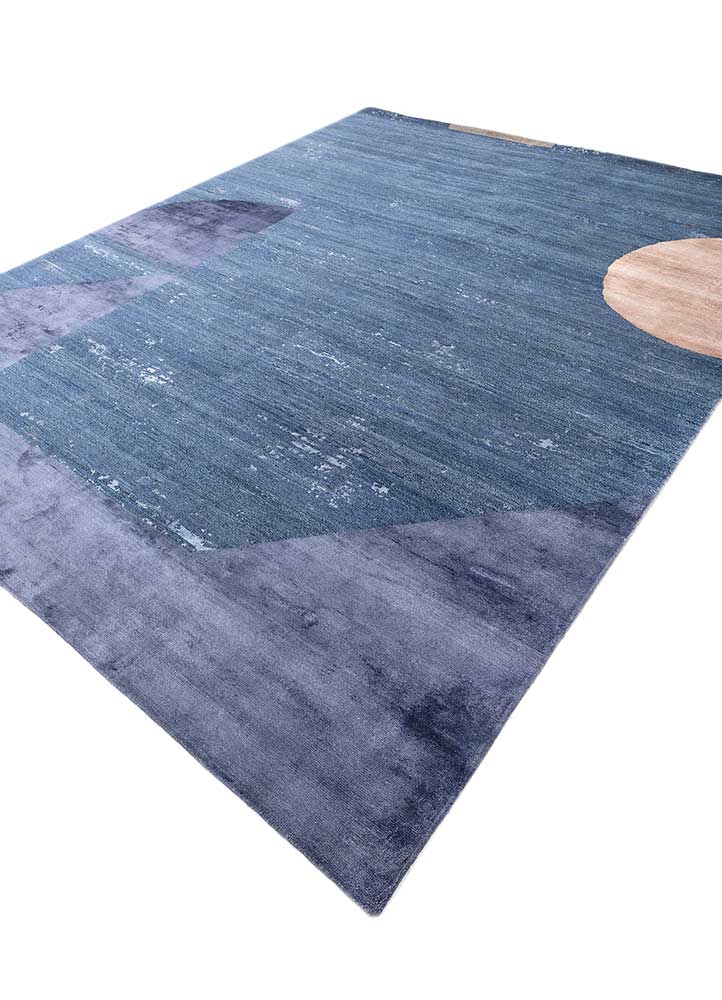 unfold by kavi blue wool and bamboo silk Hand Knotted Rug - FloorShot