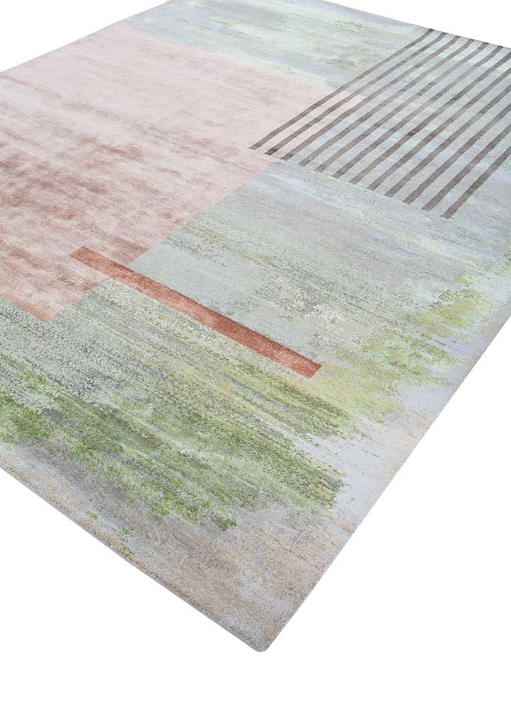 aakar by kavi grey and black wool and bamboo silk Hand Knotted Rug - FloorShot