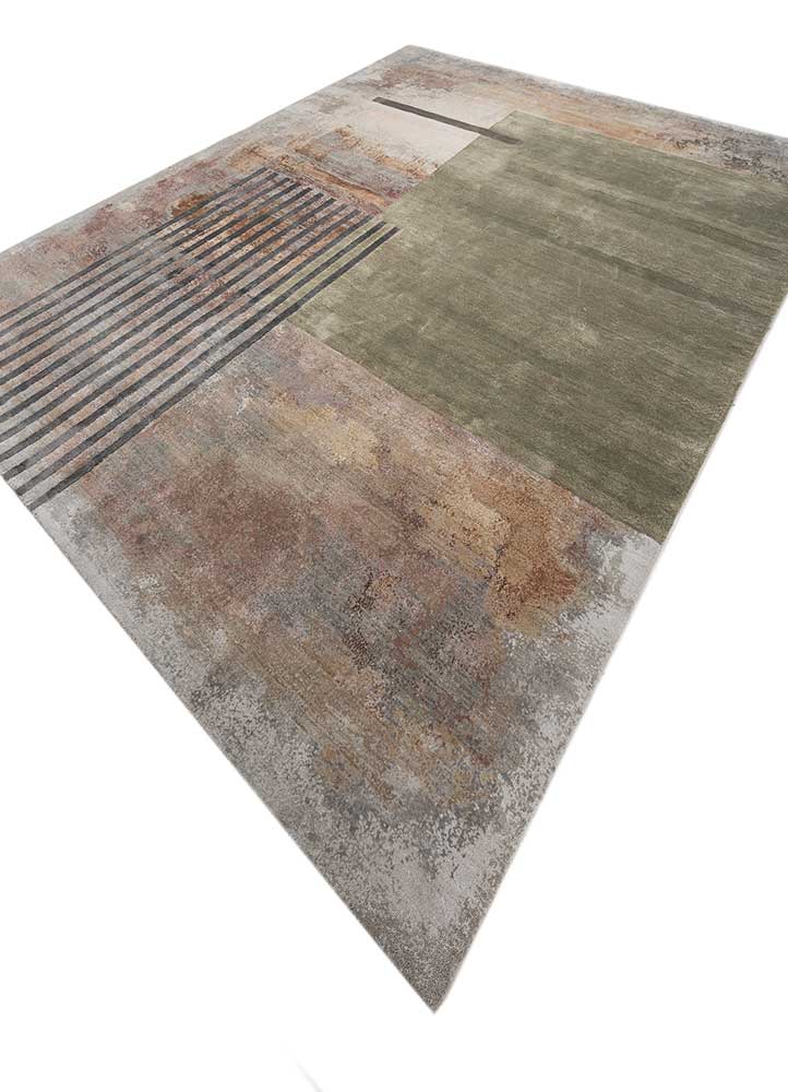 aakar by kavi grey and black wool and bamboo silk Hand Knotted Rug - FloorShot