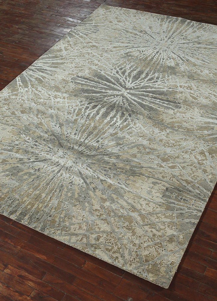 chaos theory by kavi beige and brown wool and bamboo silk Hand Knotted Rug - FloorShot