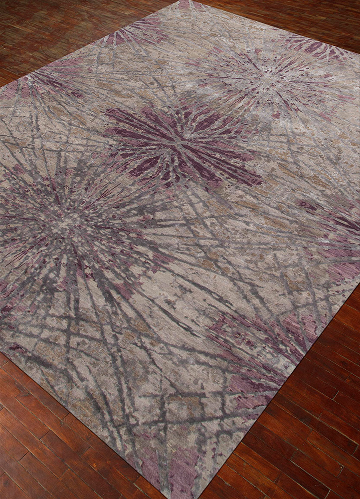 chaos theory by kavi grey and black wool and bamboo silk Hand Knotted Rug - FloorShot