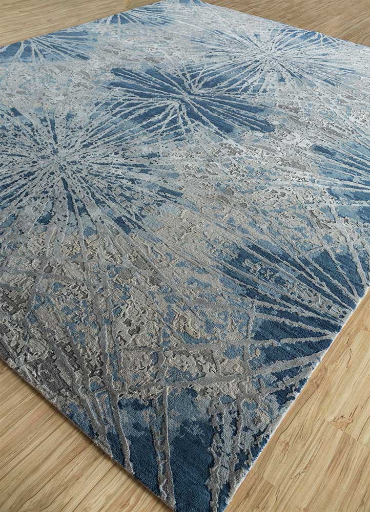 chaos theory by kavi blue wool and bamboo silk Hand Knotted Rug - FloorShot