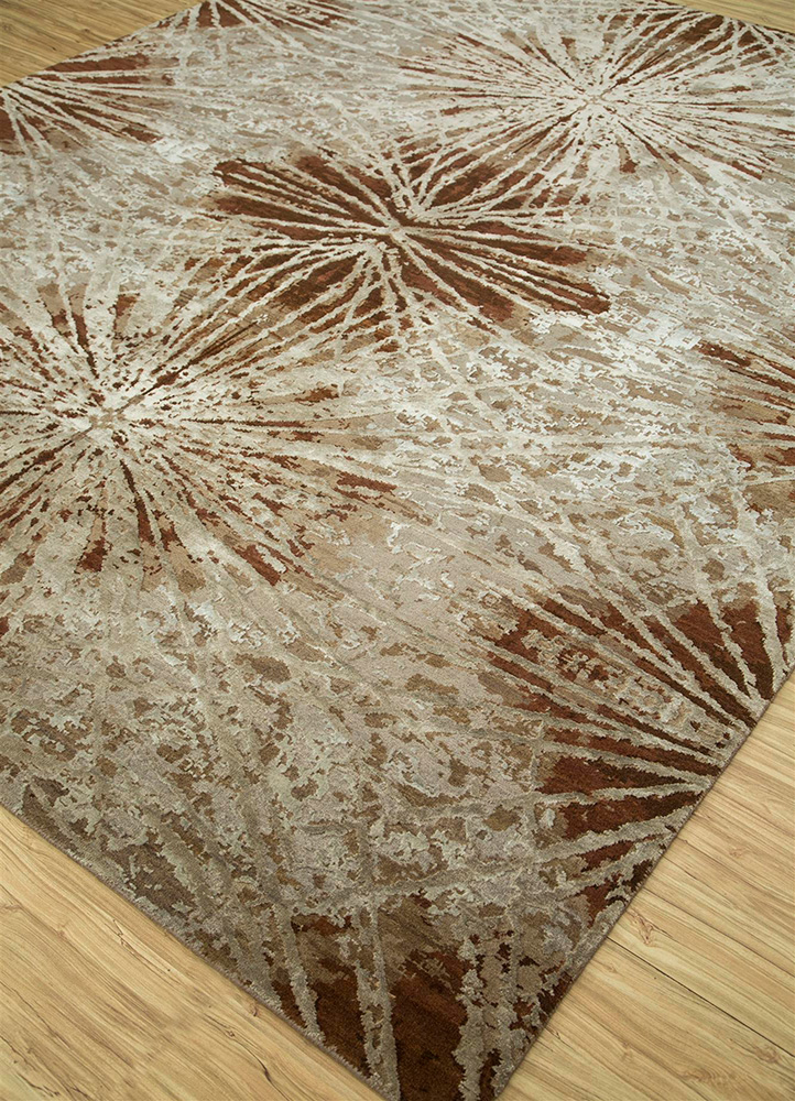 chaos theory by kavi beige and brown wool and bamboo silk Hand Knotted Rug - FloorShot