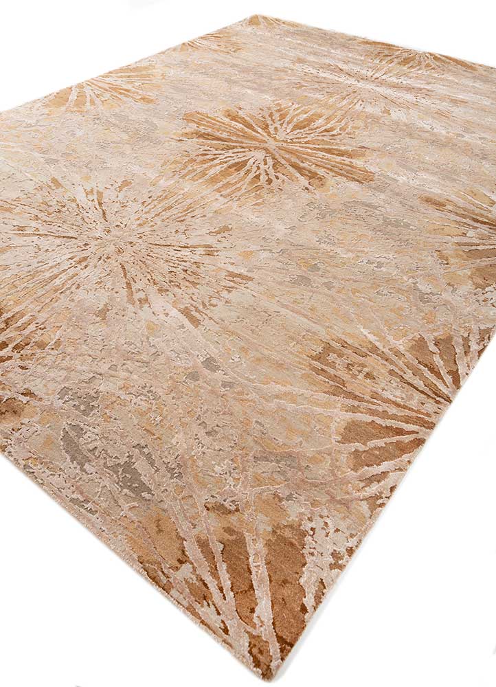 chaos theory by kavi beige and brown wool and bamboo silk Hand Knotted Rug - FloorShot