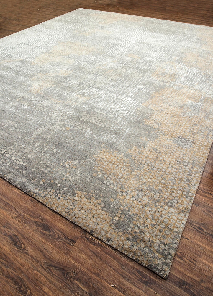 chaos theory by kavi grey and black wool and bamboo silk Hand Knotted Rug - FloorShot