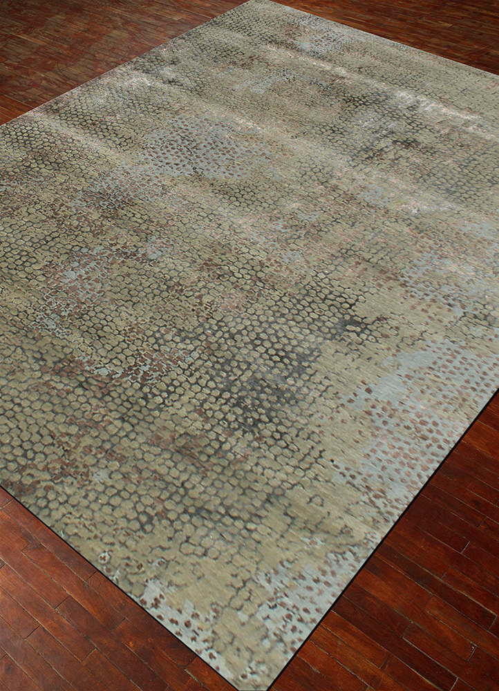 chaos theory by kavi grey and black wool and bamboo silk Hand Knotted Rug - FloorShot