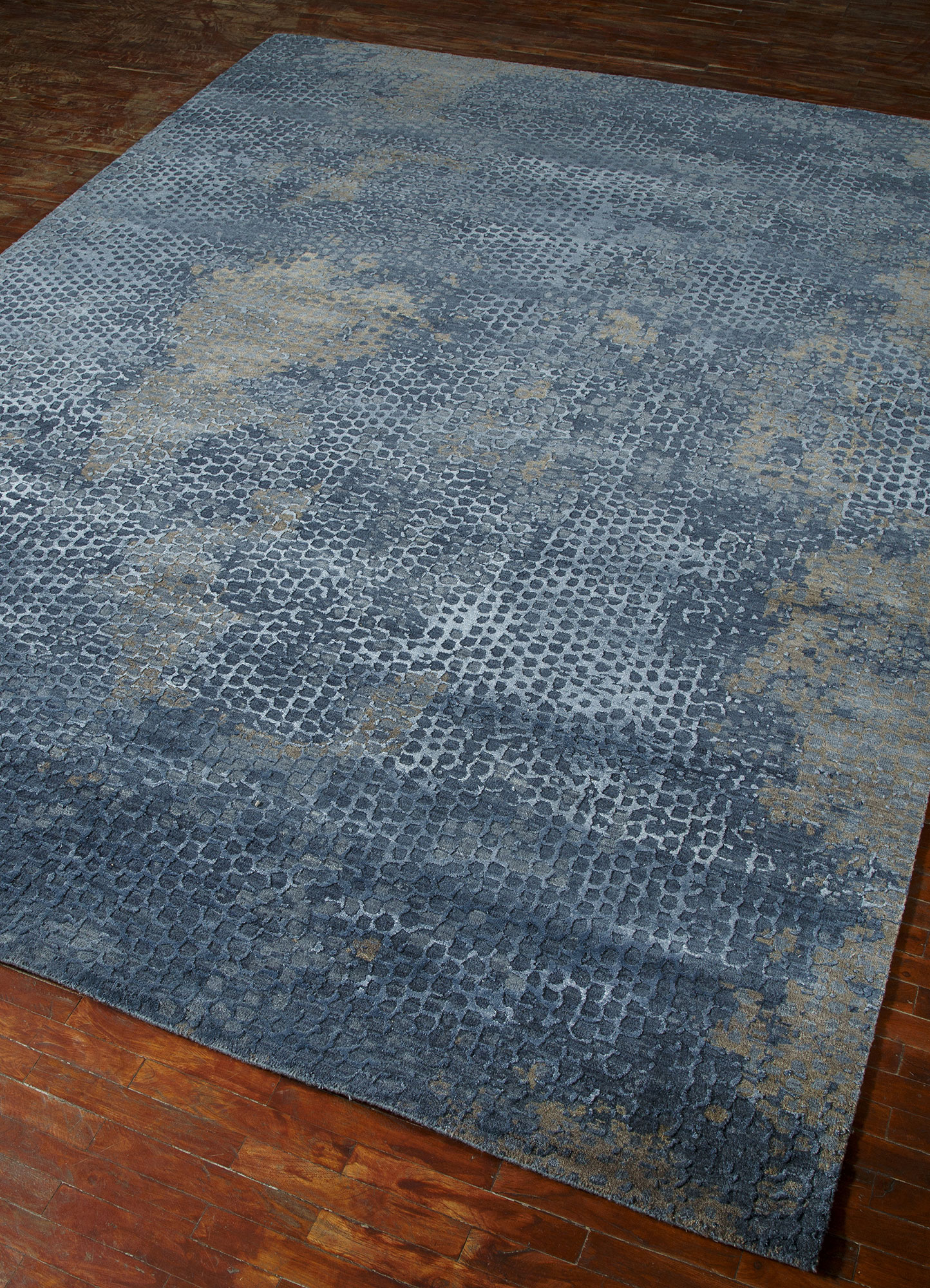 chaos theory by kavi blue wool and bamboo silk Hand Knotted Rug - FloorShot