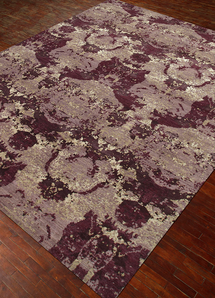 chaos theory by kavi pink and purple wool and bamboo silk Hand Knotted Rug - FloorShot