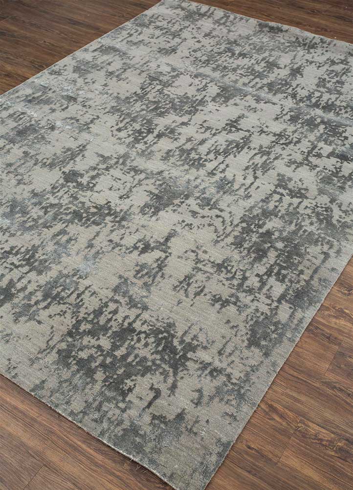 chaos theory by kavi grey and black wool and bamboo silk Hand Knotted Rug - FloorShot