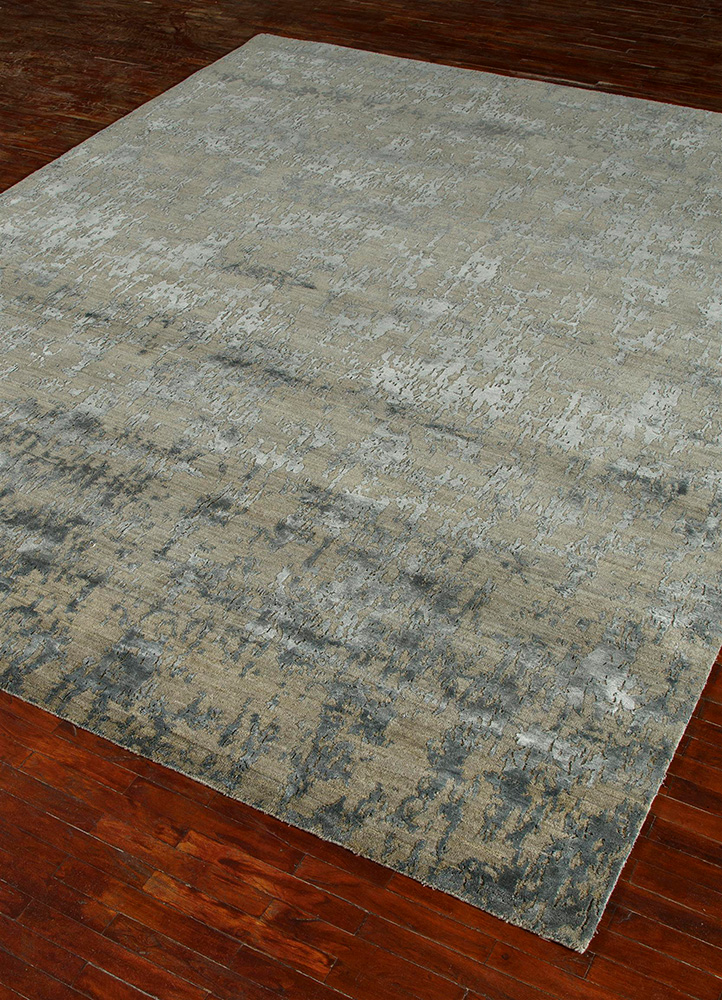 chaos theory by kavi grey and black wool and bamboo silk Hand Knotted Rug - FloorShot
