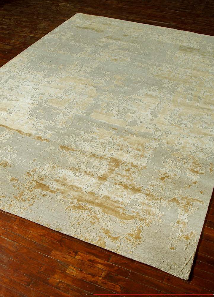 chaos theory by kavi beige and brown wool and bamboo silk Hand Knotted Rug - FloorShot