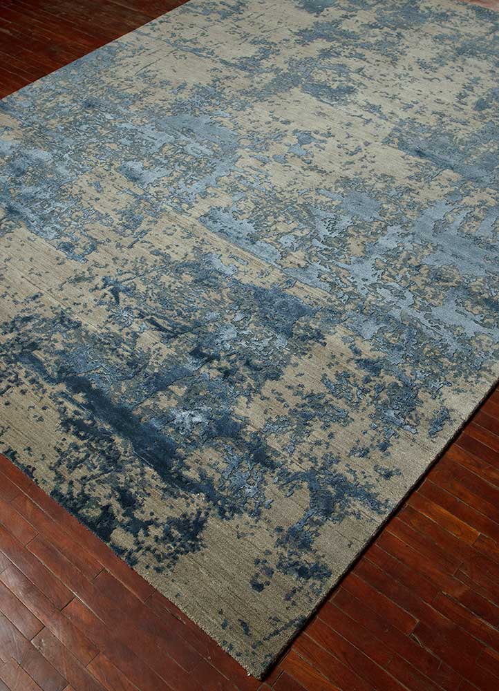 chaos theory by kavi grey and black wool and bamboo silk Hand Knotted Rug - FloorShot