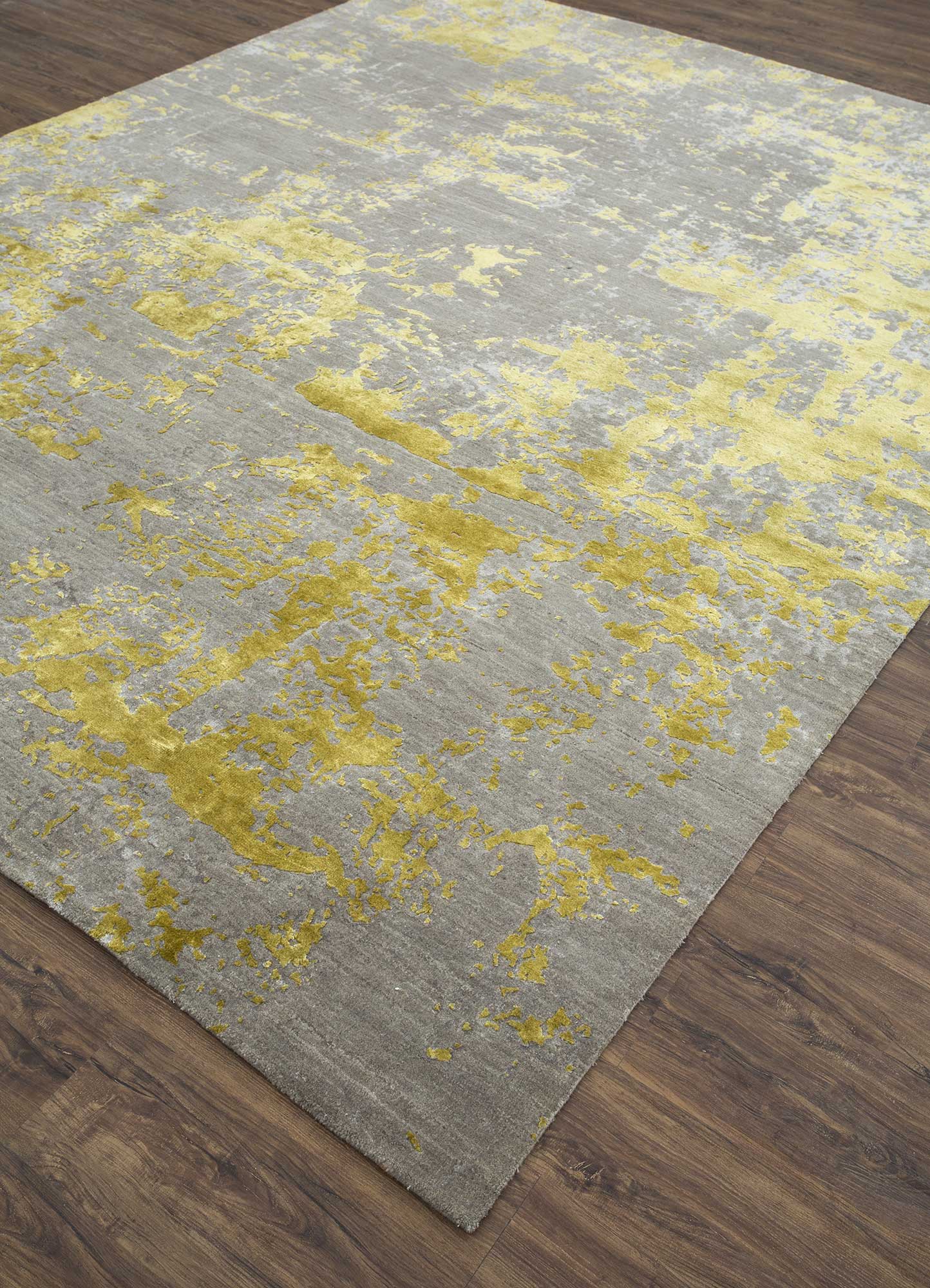 chaos theory by kavi grey and black wool and bamboo silk Hand Knotted Rug - FloorShot