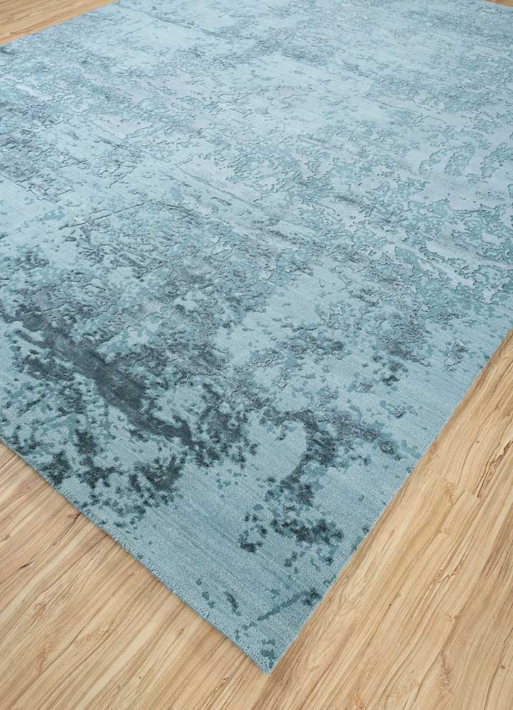 chaos theory by kavi blue wool and bamboo silk Hand Knotted Rug - FloorShot