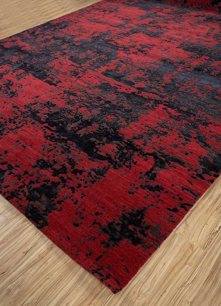 chaos theory by kavi red and orange wool and bamboo silk Hand Knotted Rug - FloorShot