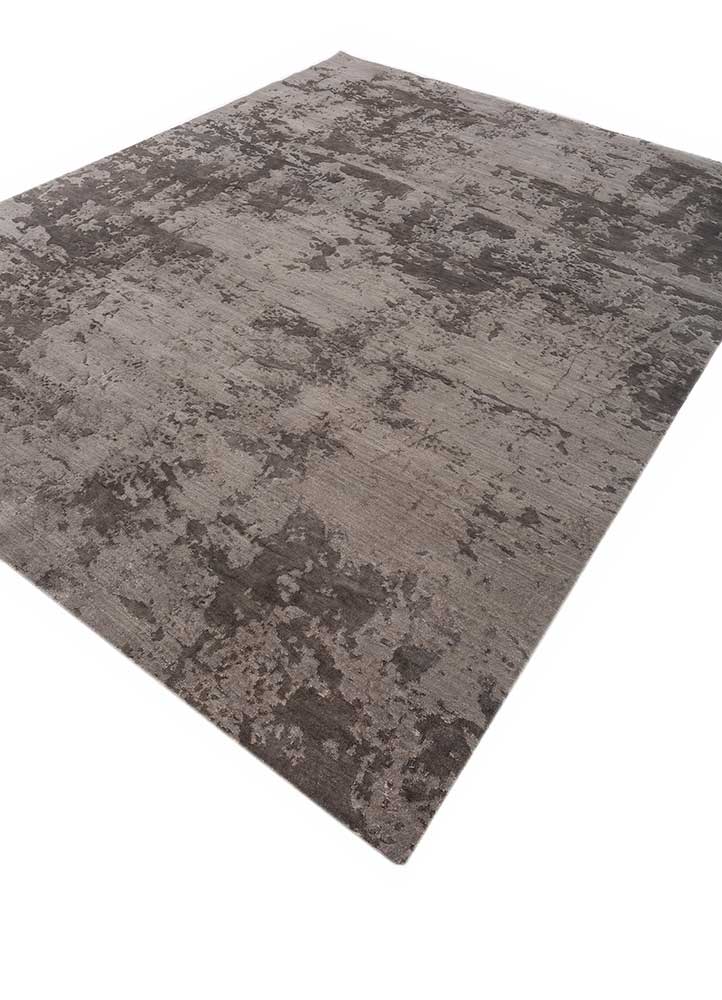 chaos theory by kavi grey and black wool and bamboo silk Hand Knotted Rug - FloorShot