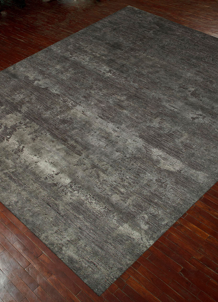 chaos theory by kavi grey and black wool and bamboo silk Hand Knotted Rug - FloorShot