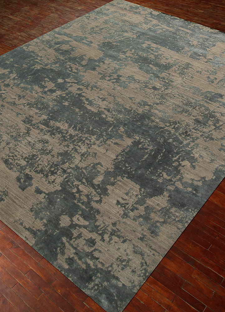 chaos theory by kavi grey and black wool and bamboo silk Hand Knotted Rug - FloorShot