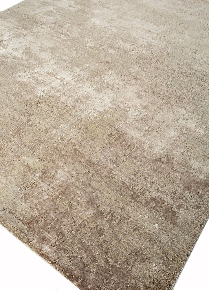 chaos theory by kavi beige and brown wool and bamboo silk Hand Knotted Rug - FloorShot