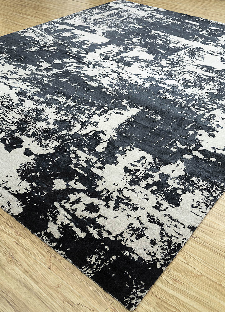 chaos theory by kavi grey and black wool and bamboo silk Hand Knotted Rug - FloorShot