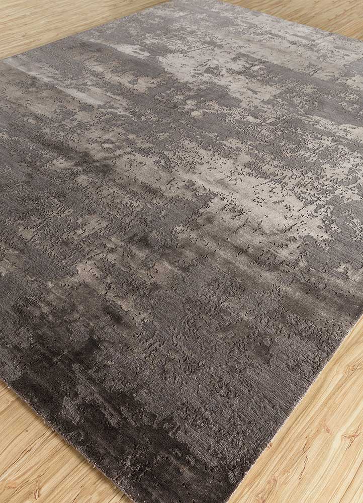 chaos theory by kavi grey and black wool and bamboo silk Hand Knotted Rug - FloorShot