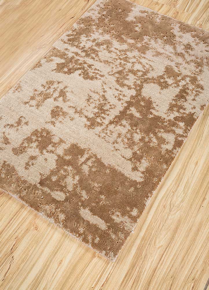 chaos theory by kavi beige and brown wool and bamboo silk Hand Knotted Rug - FloorShot