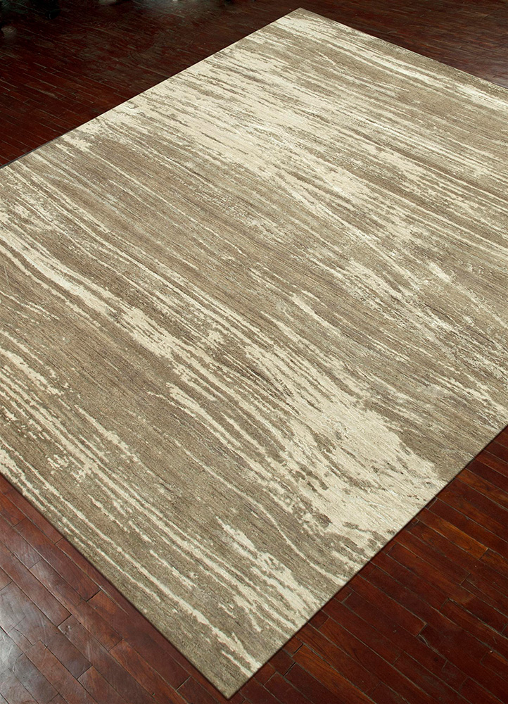 chaos theory by kavi beige and brown wool and bamboo silk Hand Knotted Rug - FloorShot