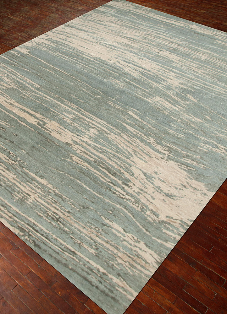 chaos theory by kavi blue wool and bamboo silk Hand Knotted Rug - FloorShot