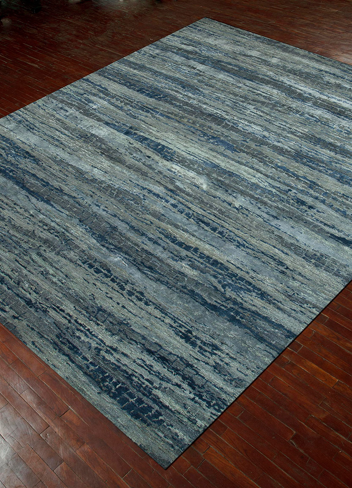 chaos theory by kavi grey and black wool and bamboo silk Hand Knotted Rug - FloorShot