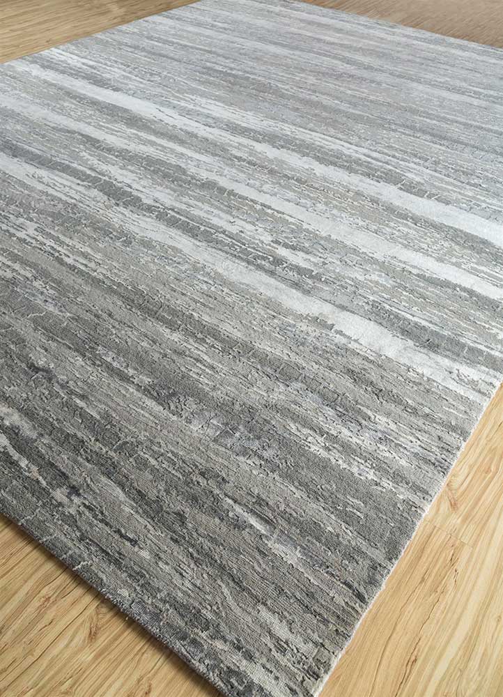 chaos theory by kavi grey and black wool and bamboo silk Hand Knotted Rug - FloorShot