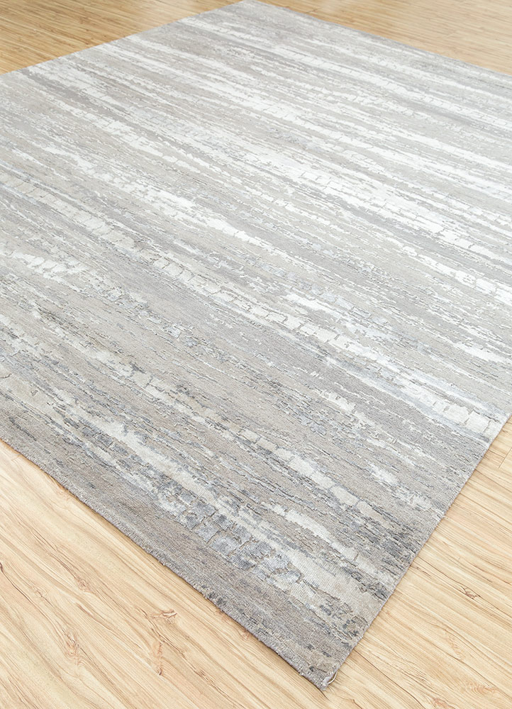 chaos theory by kavi grey and black wool and bamboo silk Hand Knotted Rug - FloorShot