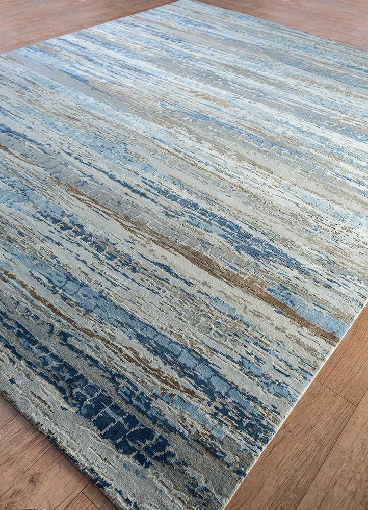 chaos theory by kavi blue wool and bamboo silk Hand Knotted Rug - FloorShot