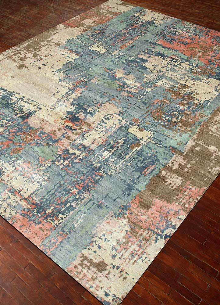 chaos theory by kavi beige and brown wool and bamboo silk Hand Knotted Rug - FloorShot