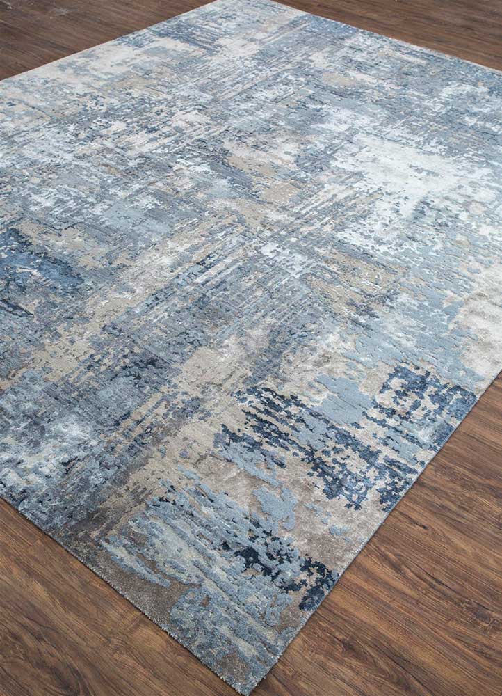 chaos theory by kavi grey and black wool and bamboo silk Hand Knotted Rug - FloorShot