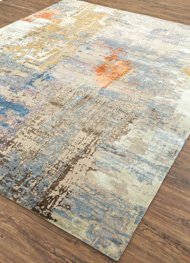 chaos theory by kavi grey and black wool and bamboo silk Hand Knotted Rug - FloorShot