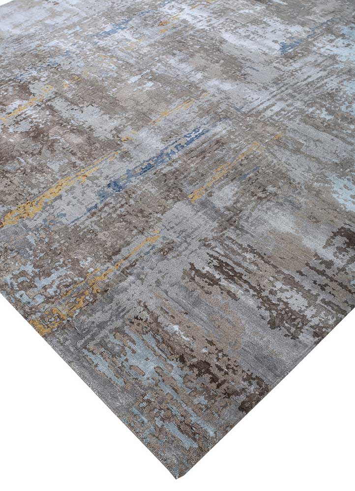 chaos theory by kavi beige and brown wool and bamboo silk Hand Knotted Rug - FloorShot