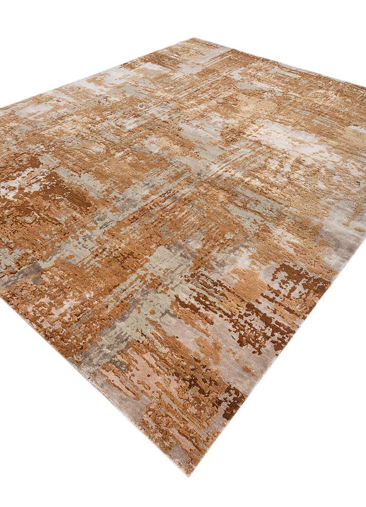 chaos theory by kavi red and orange wool and bamboo silk Hand Knotted Rug - FloorShot