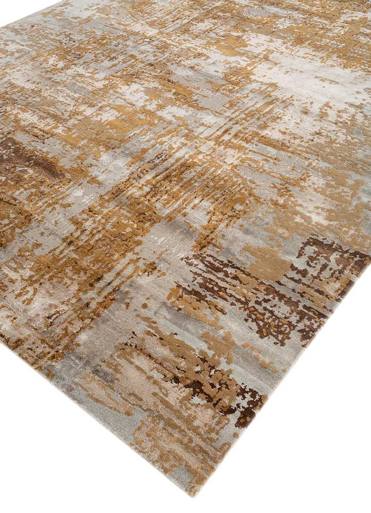 chaos theory by kavi gold wool and bamboo silk Hand Knotted Rug - FloorShot