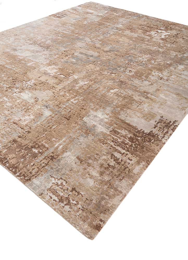 chaos theory by kavi beige and brown wool and bamboo silk Hand Knotted Rug - FloorShot