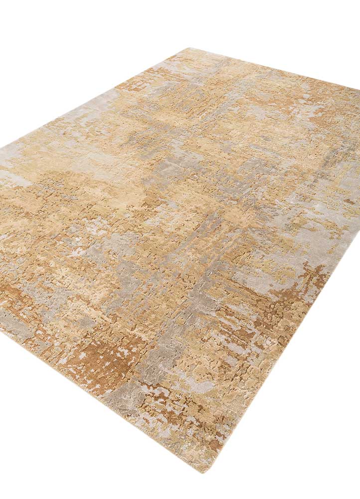 chaos theory by kavi gold wool and bamboo silk Hand Knotted Rug - FloorShot